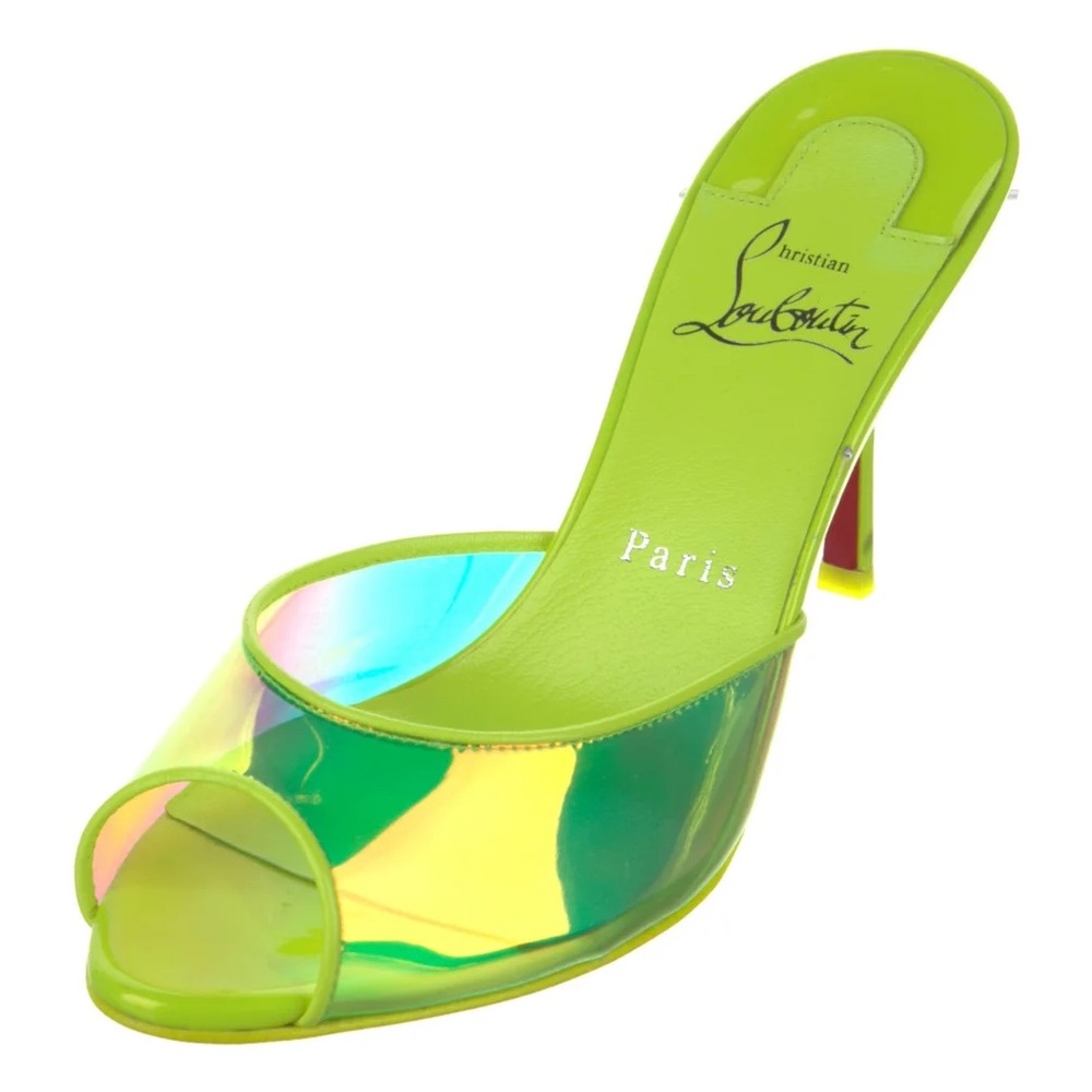 Christian Louboutin Iridescent Green slide Heels New 7  EU 37 - Picture 2 of 5